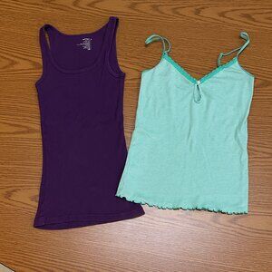 Old Navy Tank Tops Bundle – Purple Ribbed Tank & Green Striped Cami – Women’s S